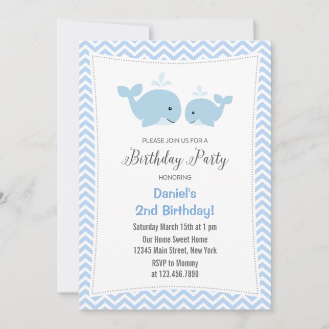 Convite de aniversário de baleia azul (Frente)