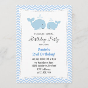 Convite de aniversário de baleia azul
