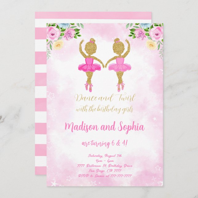 Convite de aniversário de Ballerina (Frente/Verso)