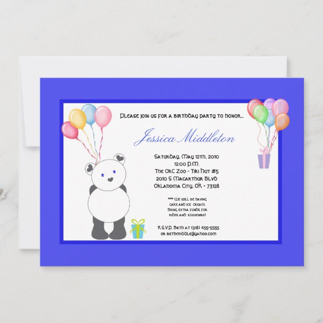 convite de aniversário de Balões de Urso Panda 5x7 (Frente)