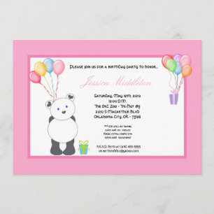 Convite de aniversário de Balões de Urso Panda 5x7