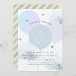 Convite de aniversário de Balões e Nuvens Azuis