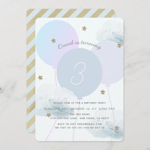 Convite de aniversário de Balões e Nuvens Azuis