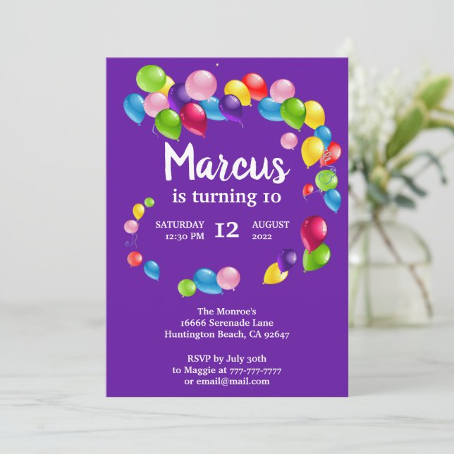 Convite de aniversário de Balões para Cima e Fora (Em pé/Frente)