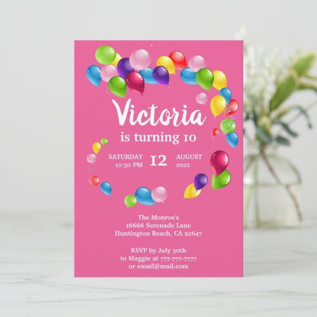 Convite de aniversário de Balões para Cima e Fora (Em pé/Frente)