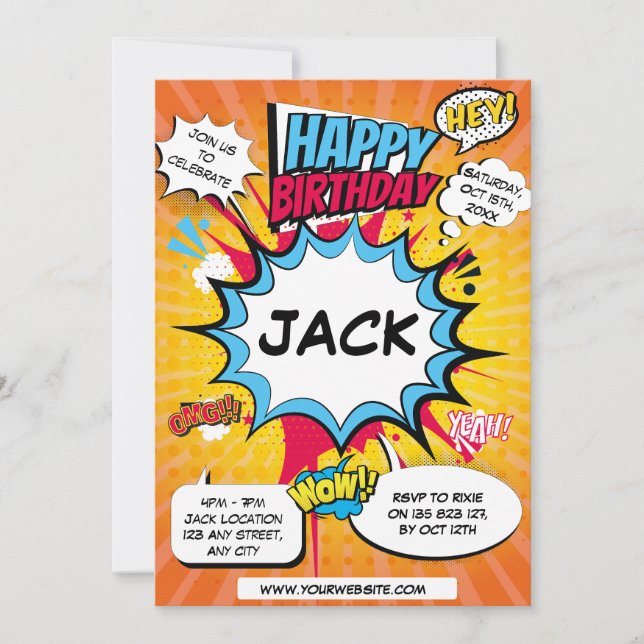 Convite de aniversário de banda desenhada (Frente)