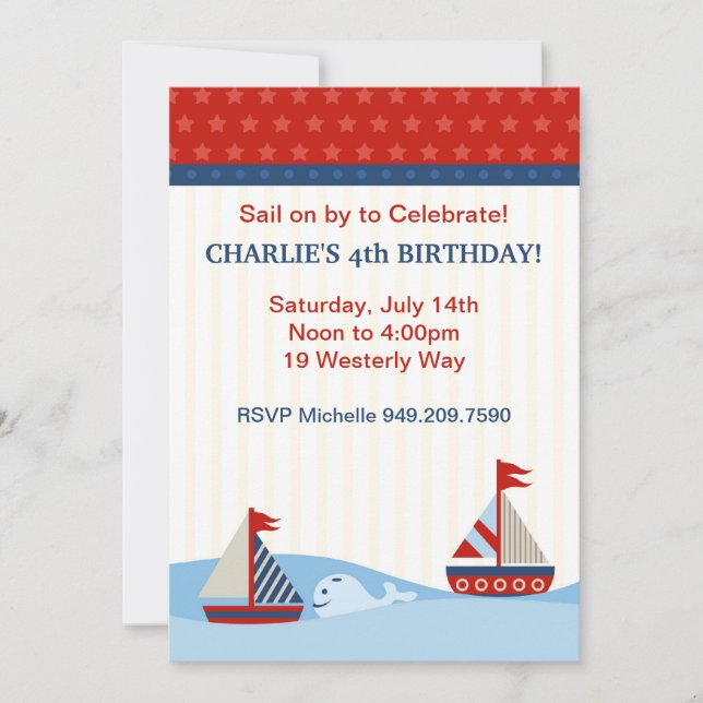 Convite de aniversário de Barco de Velas (Frente)