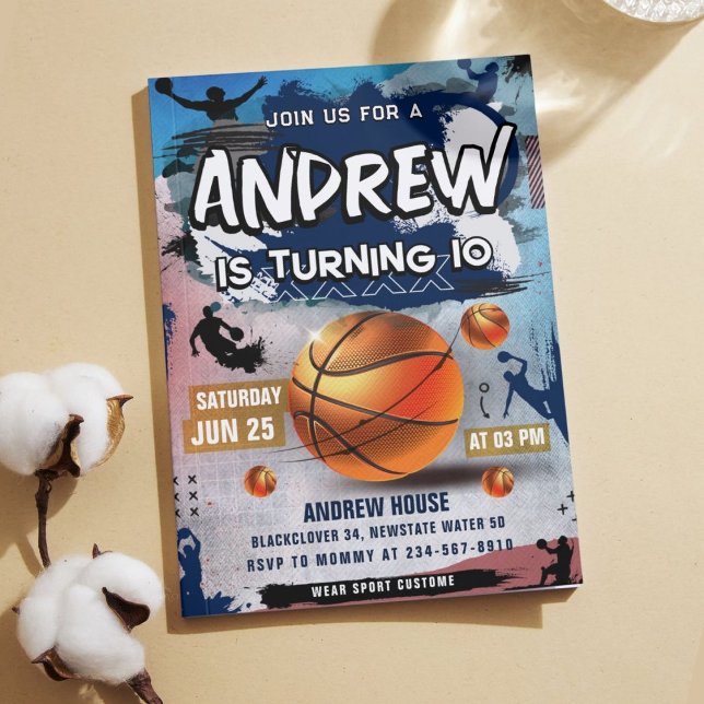 Convite de aniversário de basquete (Basketball Birthday Party Invitation)