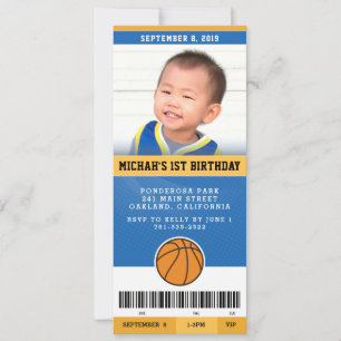 Convite de aniversário de basquete (Azul e Dourado