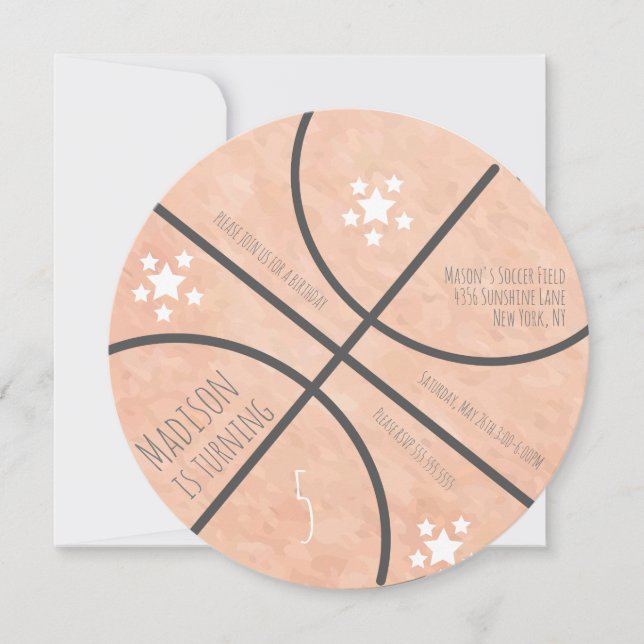 Convite de Aniversário de Basquete Moderno para Fe (Frente)
