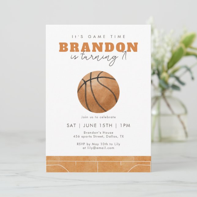 Convite de Aniversário de Basquete para Esportes d (Em pé/Frente)