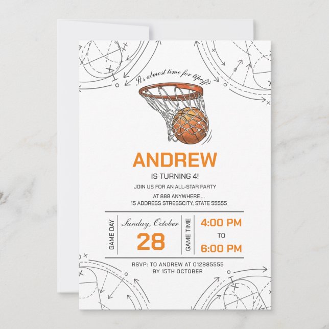 Convite de aniversário de basquete personalizado (Frente)