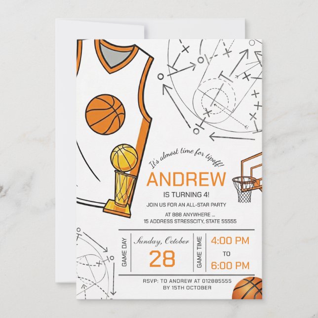Convite de aniversário de basquete personalizado (Frente)