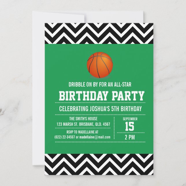 Convite de aniversário de basquete personalizado p (Frente)