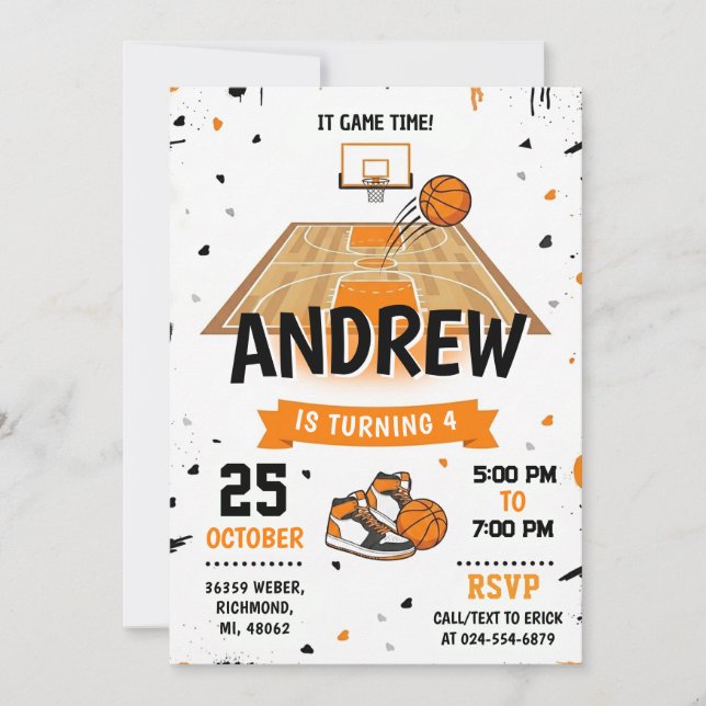 Convite de Aniversário de Basquete Pessoal (Frente)