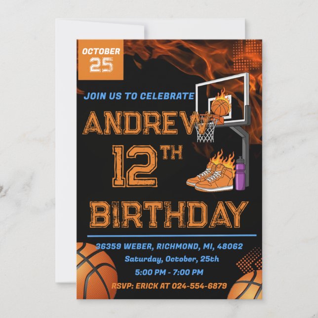 Convite de Aniversário de Basquete Pessoal (Frente)