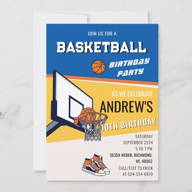 Convite de Aniversário de Basquete Pessoal (Frente)