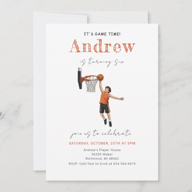 Convite de Aniversário de Basquete Pessoal (Frente)