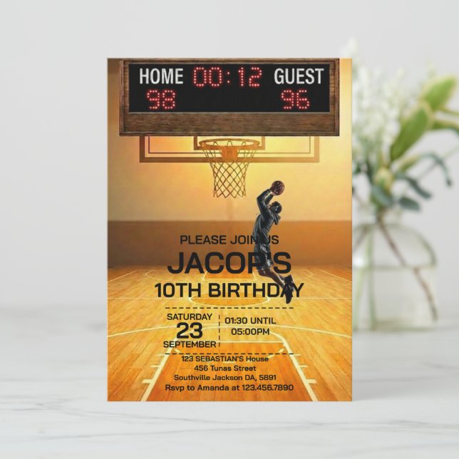 Convite de Aniversário de Basquetebol de Qualquer  (Em pé/Frente)