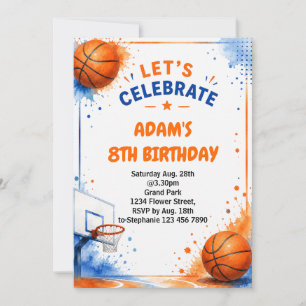 Convite de Aniversário de Basquetebol em Aquarela