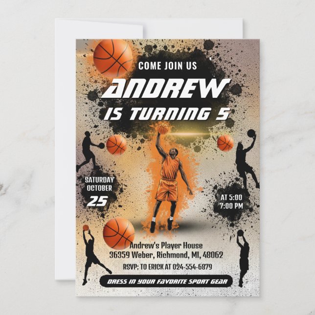 Convite de Aniversário de Basquetebol Pessoal Espo (Frente)