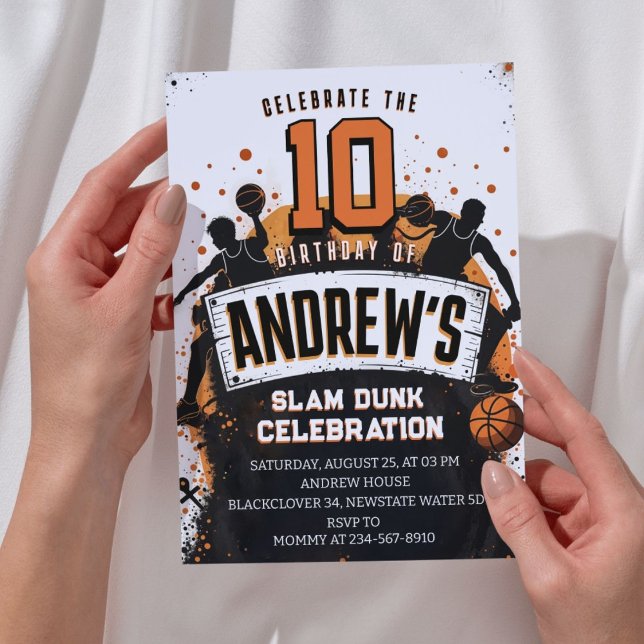 Convite de aniversário de basquetebol Slam Dunk (Basketball Slam Dunk Birthday Party Invitation )
