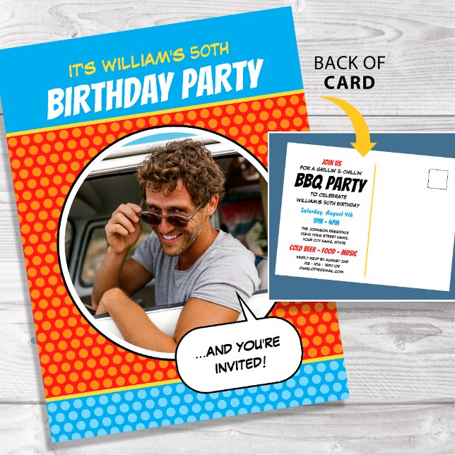 Convite de Aniversário de BBQ Estilo Quadrinhos Di (Criador carregado)