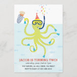 Convite de aniversário de Beach Octopus Kid<br><div class="desc">Um convite de aniversário de criança apresentando um cupcake,  polvo.</div>