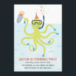 Convite de aniversário de Beach Octopus Kid<br><div class="desc">Um convite de aniversário de criança apresentando um cupcake,  polvo.</div>