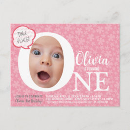 Convite de aniversário de bebê com flor rosa diver