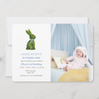 Convite de aniversário de bebê menino Coelho Topiá