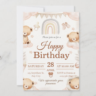 Convite de aniversário de bebê ursinho