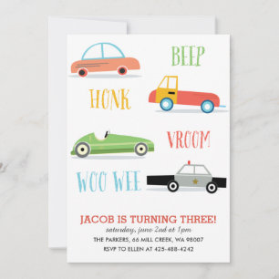 convite de aniversário de Beep Honk Woo Wee Kid