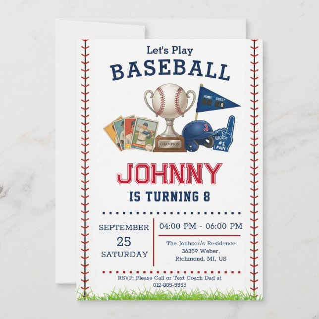 Convite de Aniversário de Beisebol (Frente)