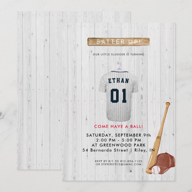 Convite de Aniversário de Beisebol Batter Up (Frente/Verso)