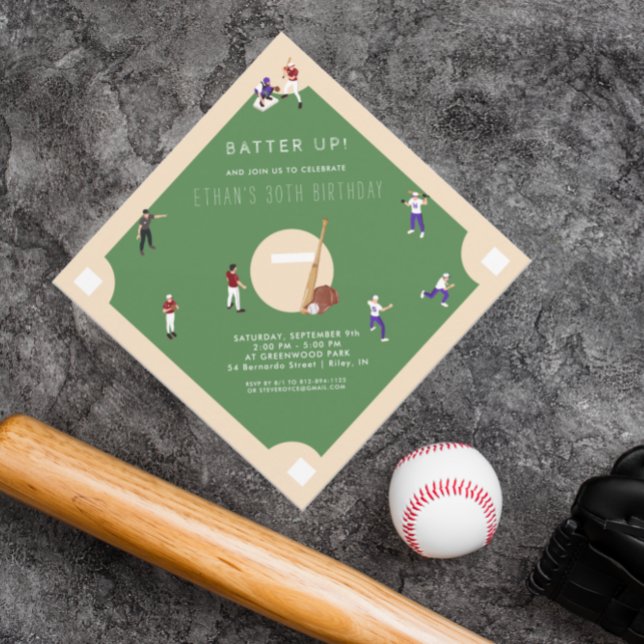 Convite de Aniversário de Beisebol Batter Up (Criador carregado)