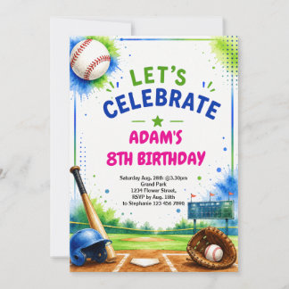 Convite de Aniversário de Beisebol com Design de A