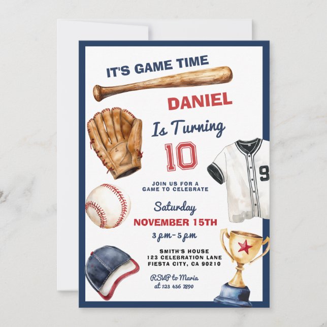Convite de Aniversário de Beisebol É Hora do Jogo (Frente)