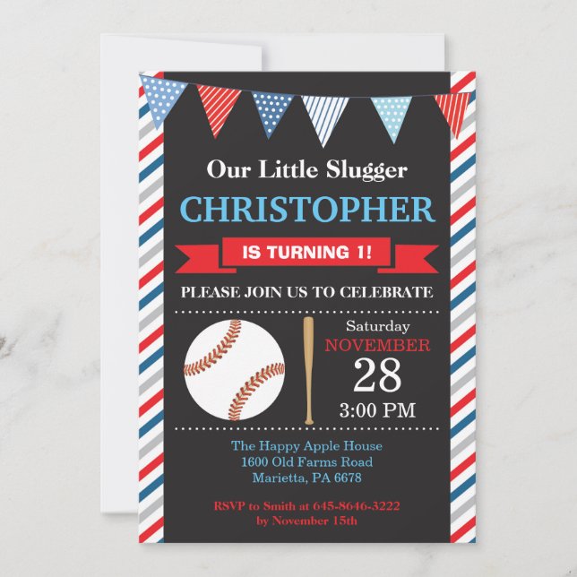 Convite de Aniversário de Beisebol Festa de 1º Ani (Frente)