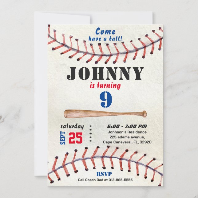 Convite de aniversário de beisebol para garoto (Frente)