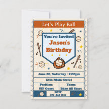 Convite de Aniversário de Beisebol para Meninos - 