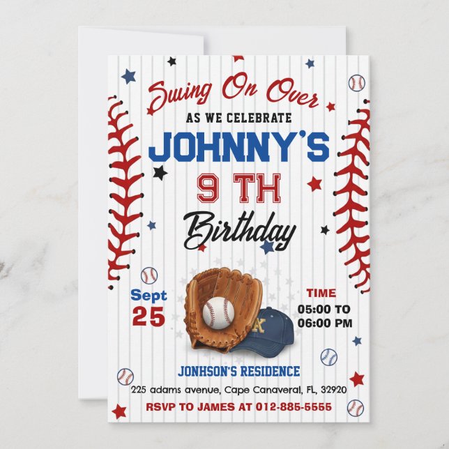 Convite de Aniversário de Beisebol Pessoal (Frente)