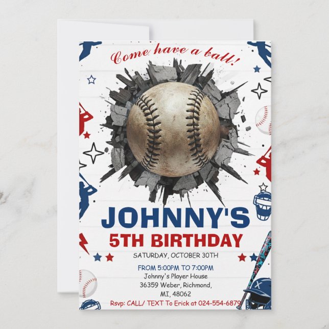 Convite de Aniversário de Beisebol Pessoal (Frente)