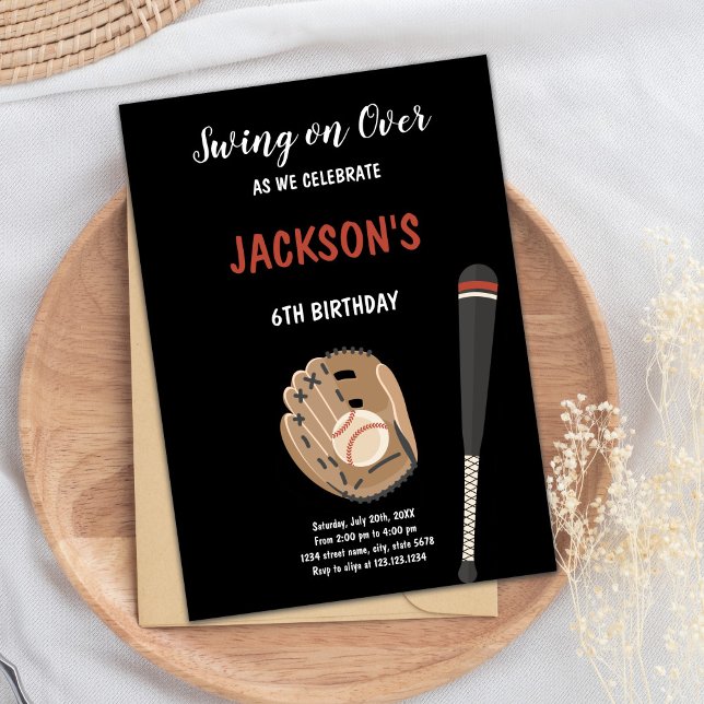 Convite de aniversário de beisebol preto (Black Background Baseball Birthday Invitations)