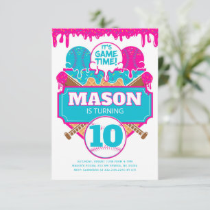 Convite de Aniversário de Beisebol Tema Drip