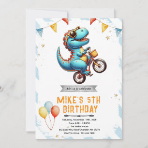 Convite de Aniversário de Bicicleta de Dinossauro