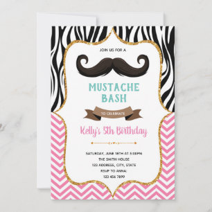 Convite de aniversário de bigode rosa