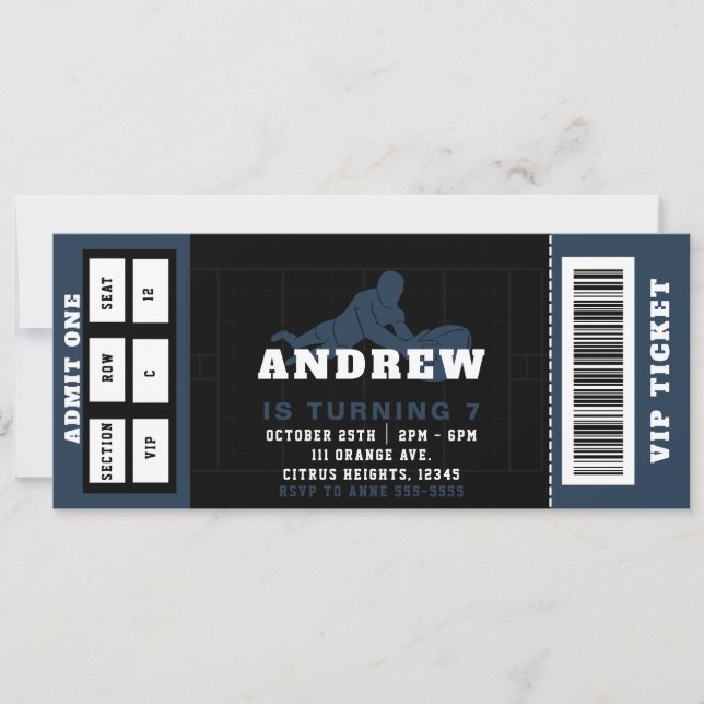 Convite de aniversário de Bilhete da Liga de Rugby (Frente)