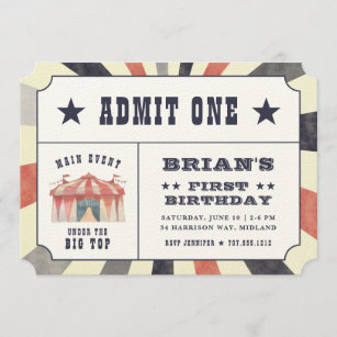 Convite de aniversário de Bilhete de Circo Vintage