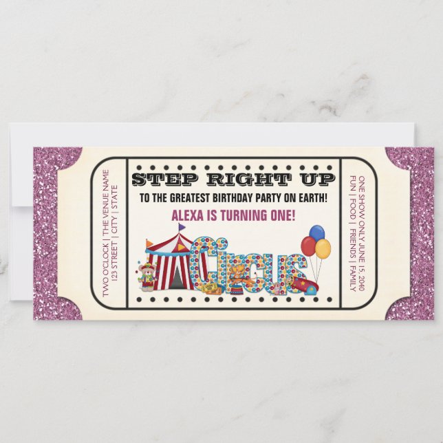 Convite de aniversário de Bilhete de Circo Vintage (Frente)